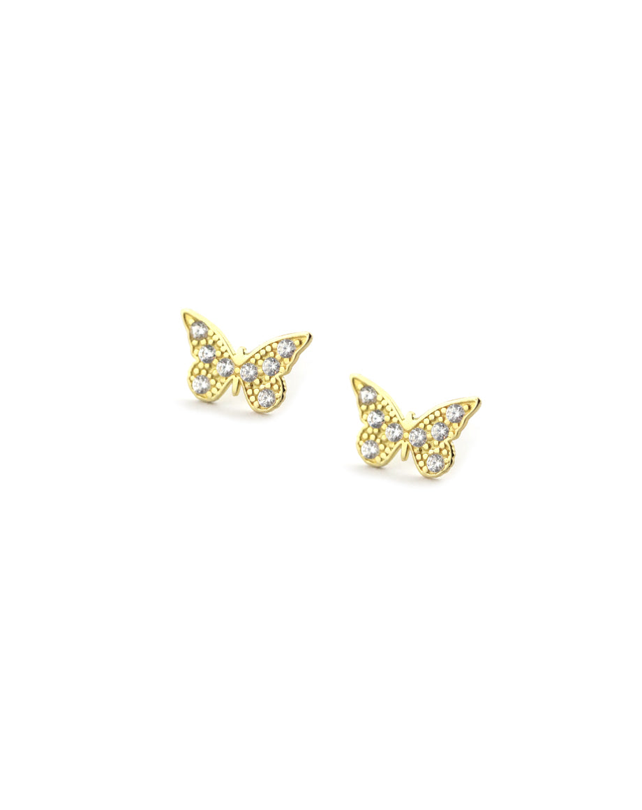 14K Gold Dotted Crystal Butterfly Studs