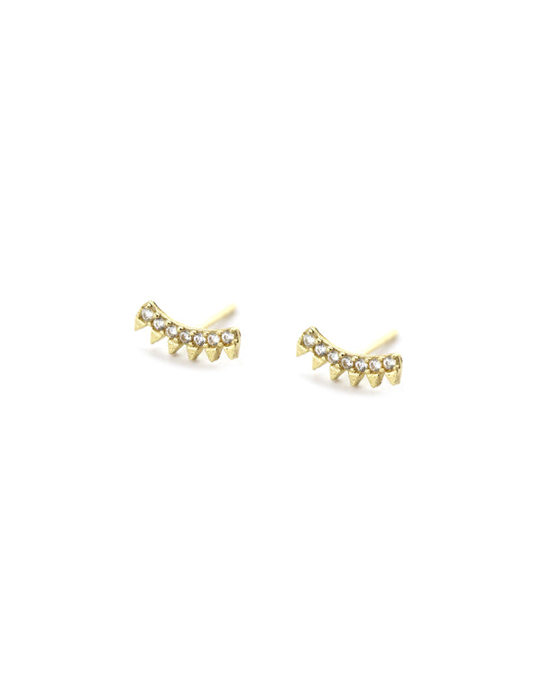 14K Gold Curved Crystal Triangle Crawler Studs
