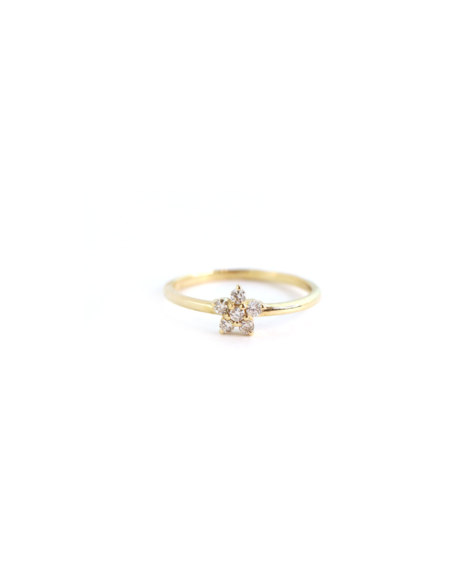 14K Gold Tiny Diamond Flower Ring