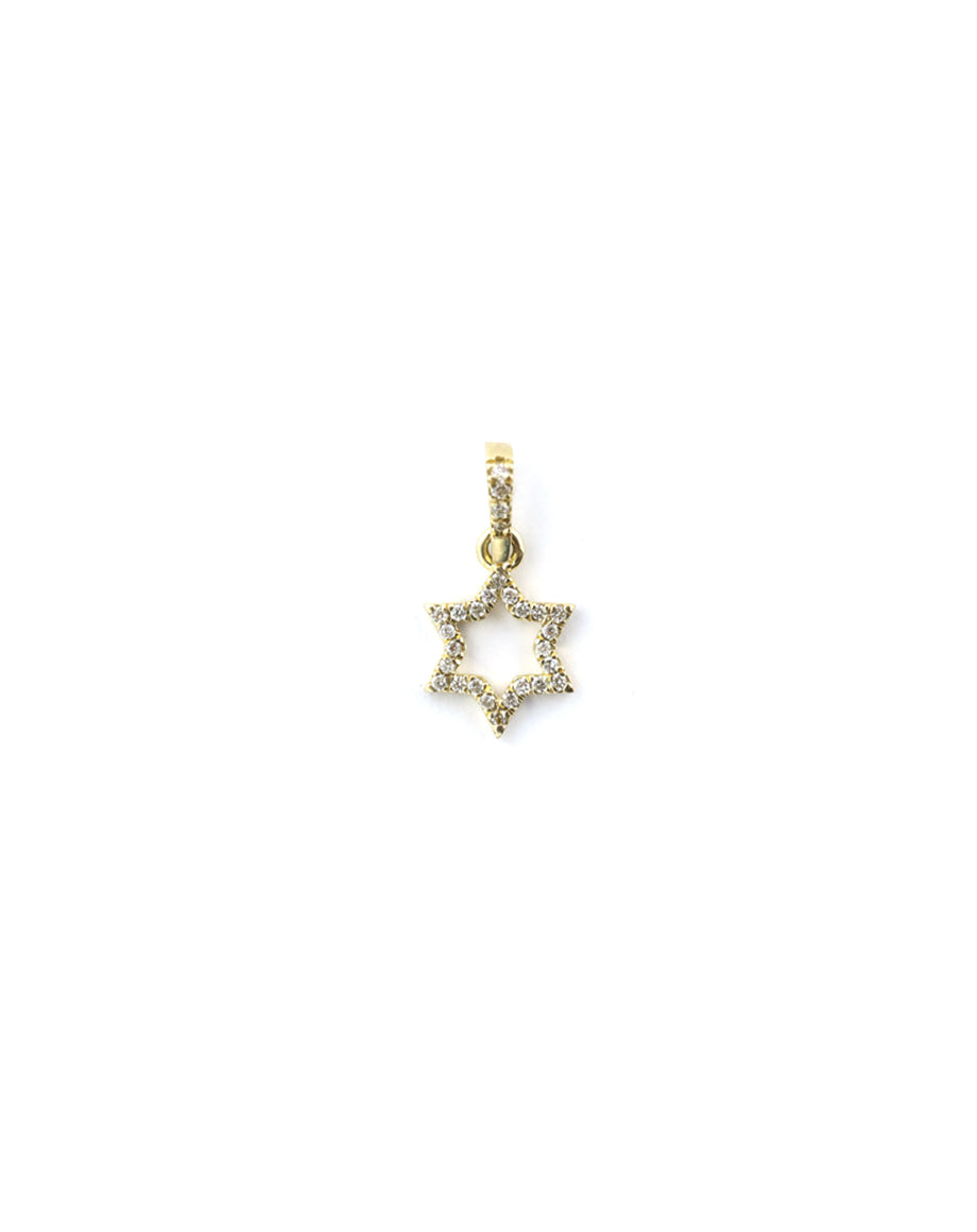 14K Gold Open Star of David Diamond Charm