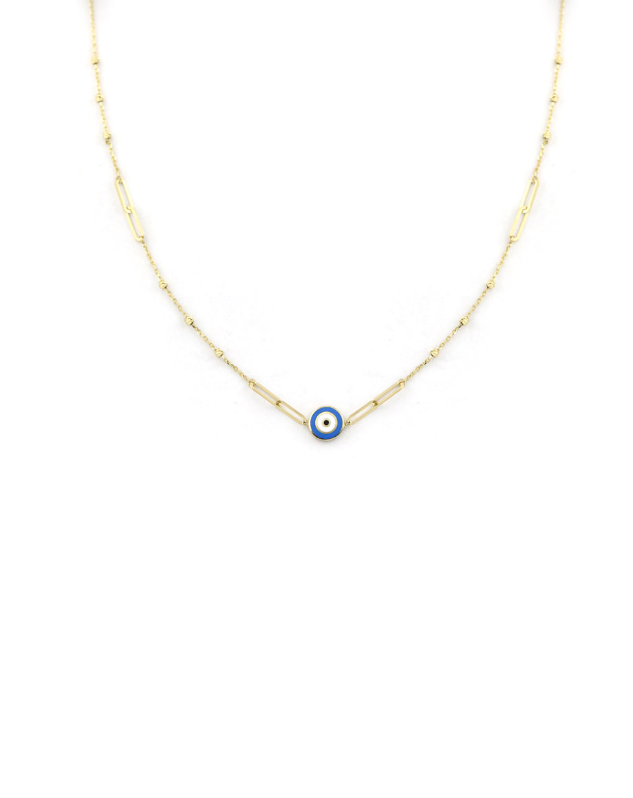 14K Gold Evil Eye Fancy Dot Chain Necklace
