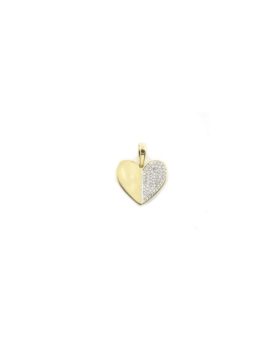 14K Gold Half Diamond Heart Charm