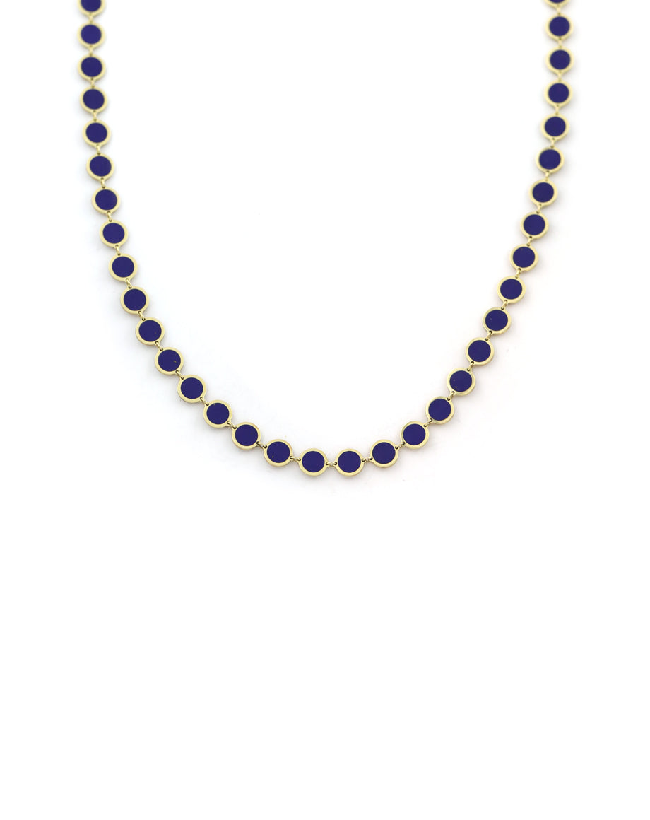 14K Gold Circle Lapis Inlay Disco Chain