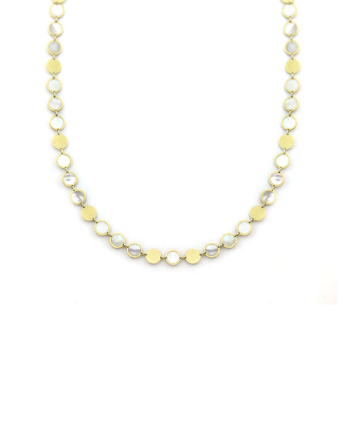 14K Gold Alternating Circle Mother of Pearl Inlay Disco Chain