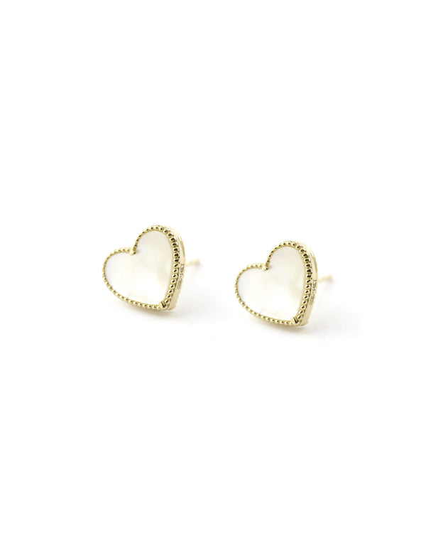 14K Gold Small Mother of Pearl Heart Studs