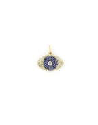 14K Gold Pave Diamond & Sapphire Evil Eye Charm 