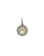 14K Shiny Gold Silver Diamond Dog Paw Coin Charm