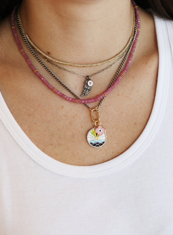 The Lucky Feather Charm Necklace: Pink Enamel