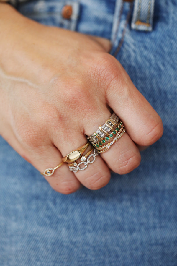The Rima Serpent Ring: Diamond Silver Bands with 14K Gold Snake