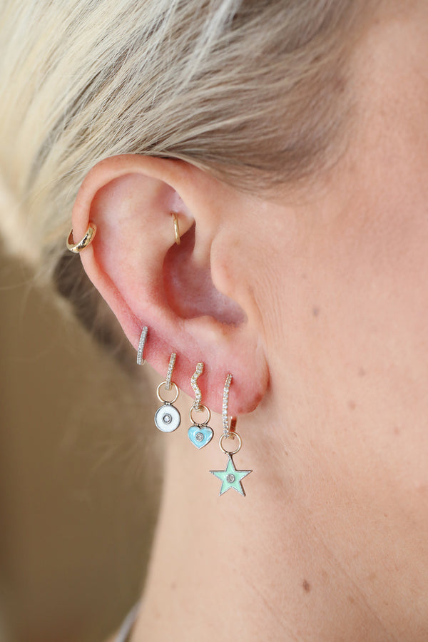 Mini Silver Turquoise Enamel Heart Ear Charm