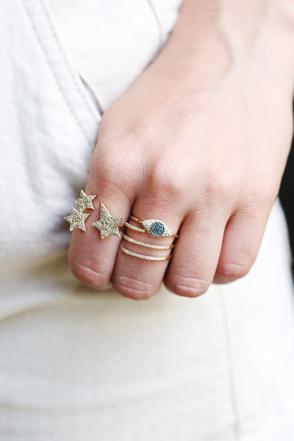 14K Gold Sapphire Diamond Evil Eye Ring