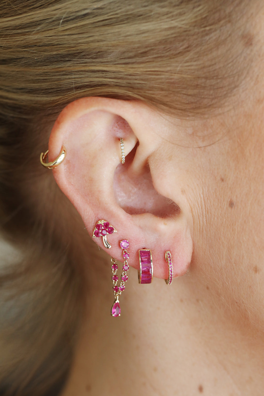 14K Gold Ruby Mushroom Studs
