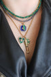 14K Gold Square Lapis Diamond Evil Eye Pendant