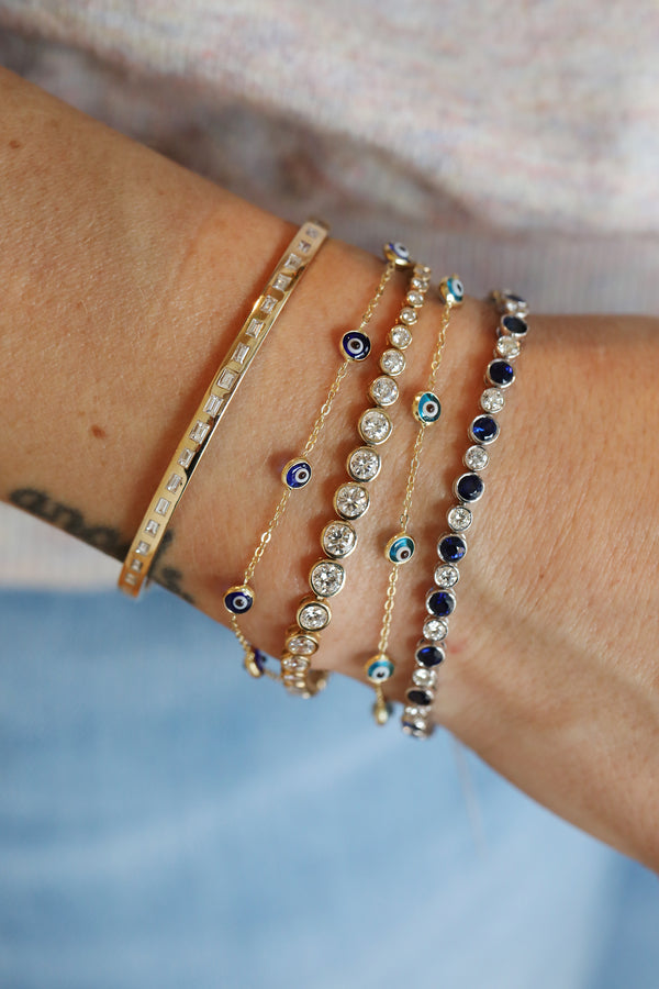 14K Gold Glass Bead Evil Eye Station Bracelet