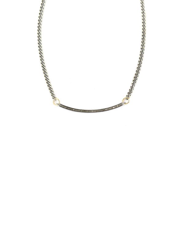 The Lina Necklace: Oxidized Bar on Silver Curb Chain