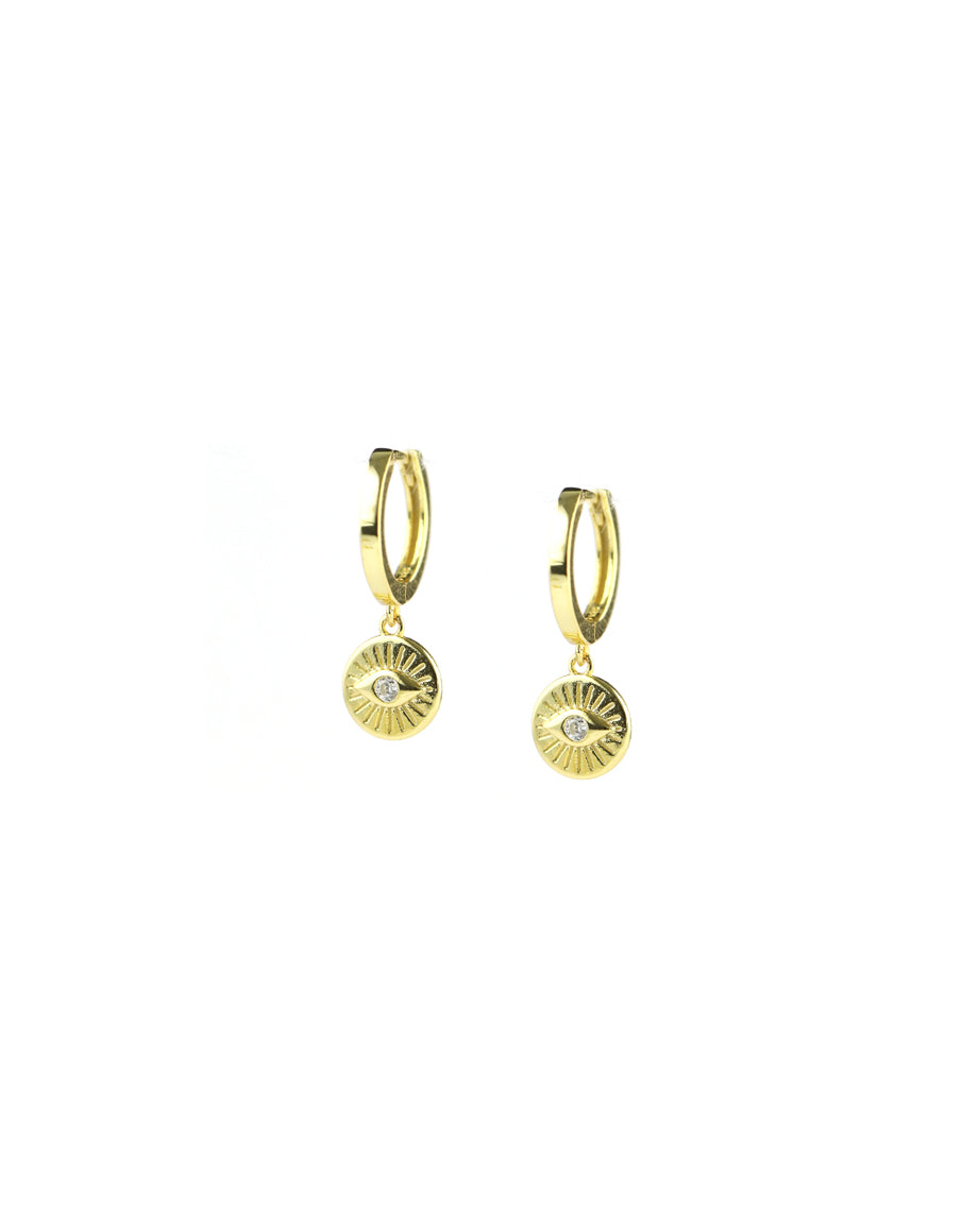 Mini Evil Eye Coin Huggie Earrings