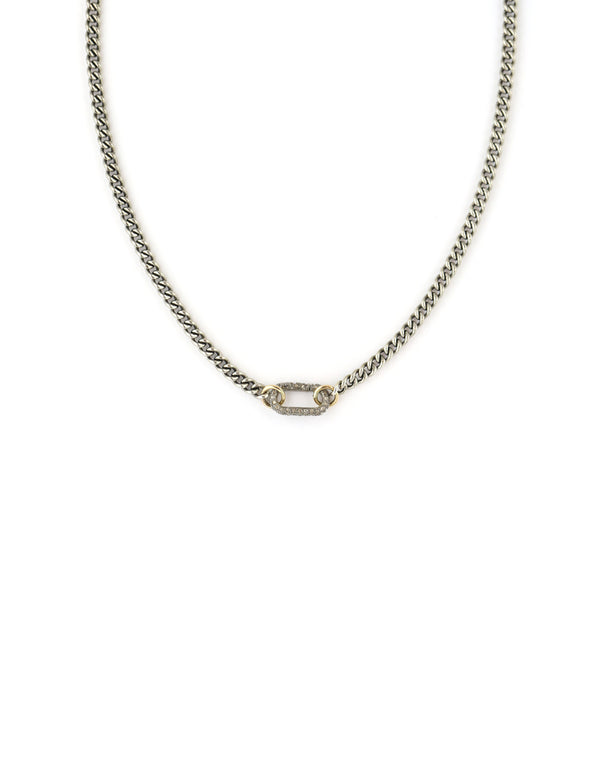 silver diamond lock necklace