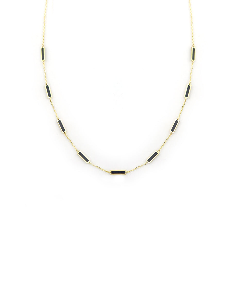 14K Gold Inlaid Black Onyx Rectangle Necklace
