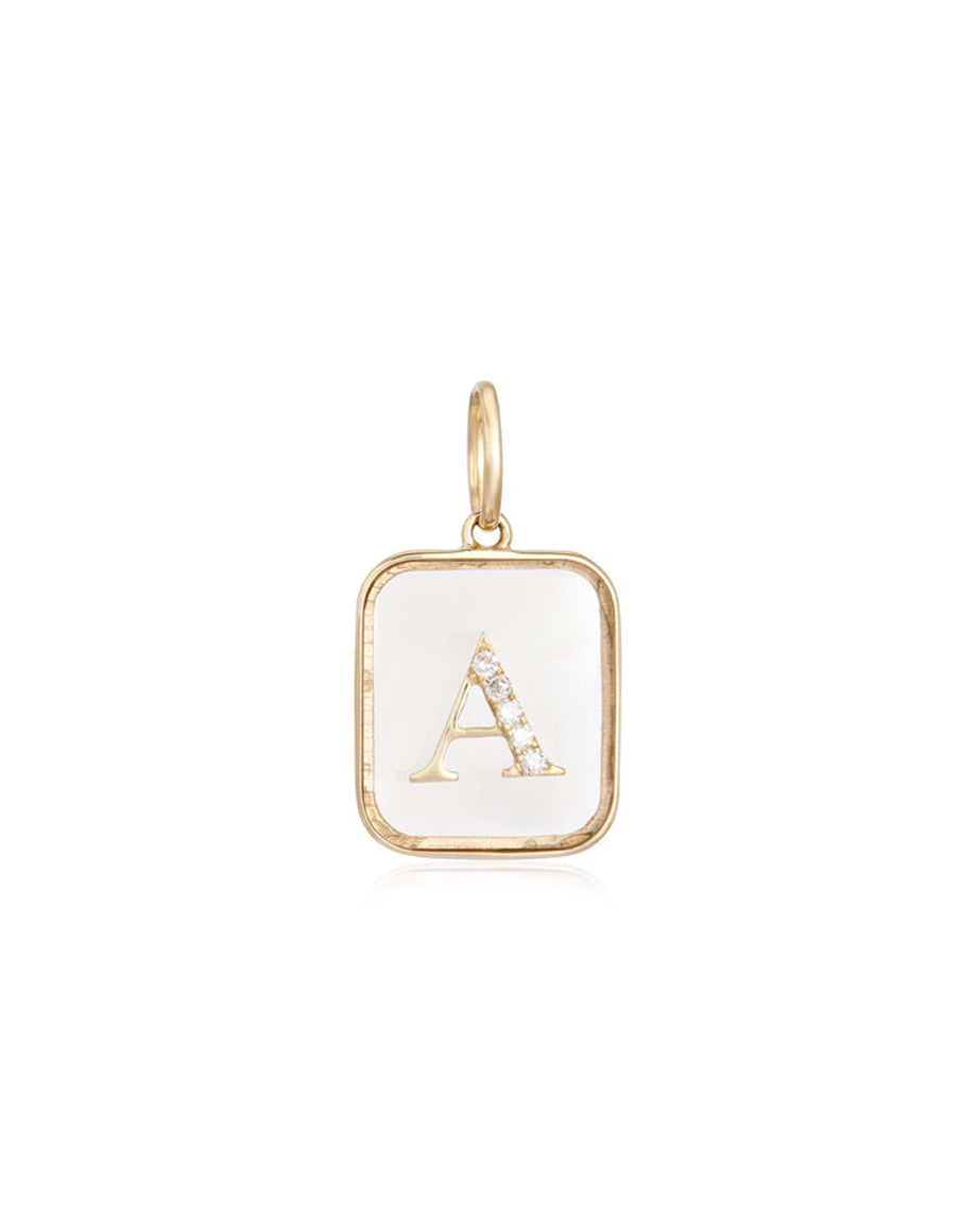 14K Gold Rectangle Clear Crystal Initial Charm - Unique Diamond Charms P