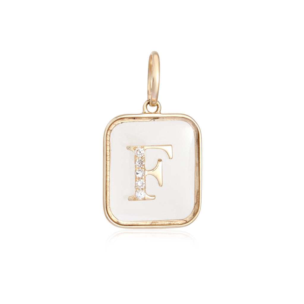 14K Gold Rectangle Clear Crystal Initial Charm - Unique Diamond Charms P