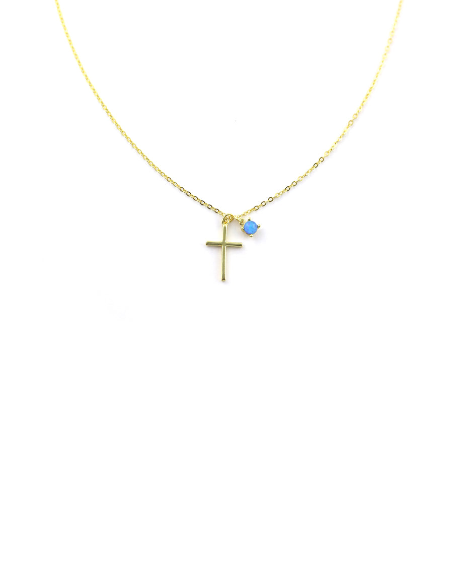 Gold Cross & Opalite Charm Necklace