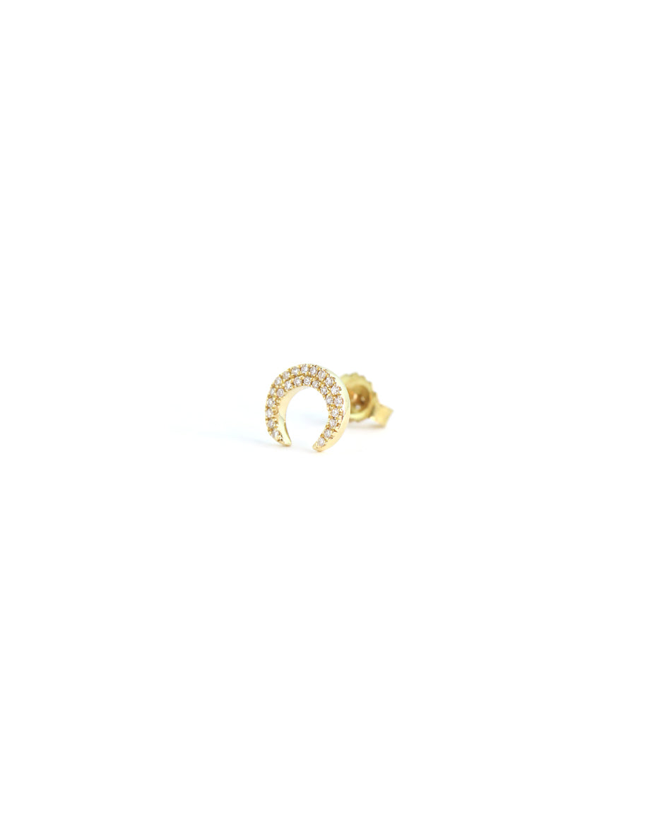 14K Gold Tiny Diamond Crescent Horn Single Stud