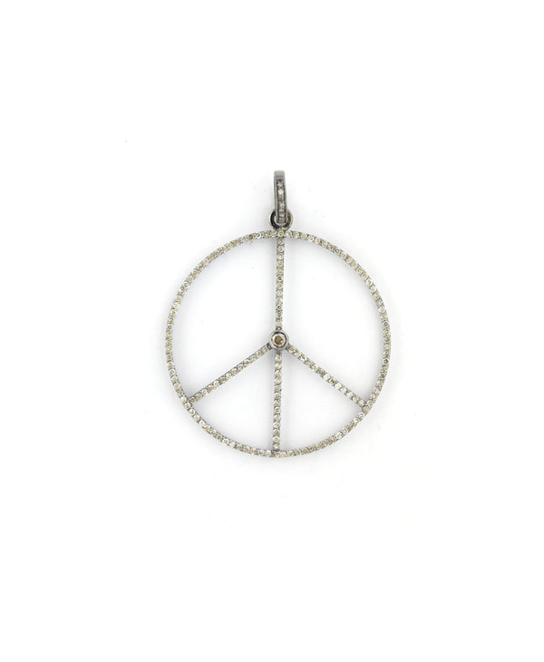 Large Skinny Silver Diamond Cut Out Peace Sign Charm