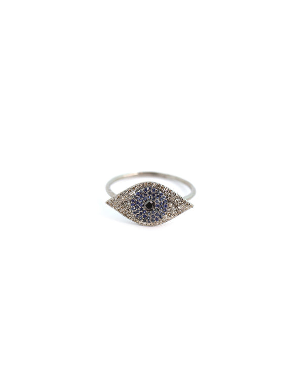 Silver Diamond & Sapphire Evil Eye Ring