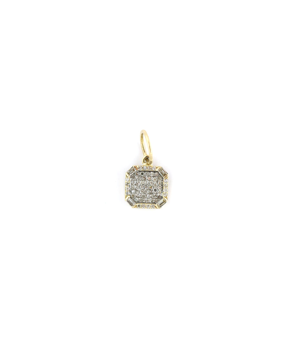 14K Gold Mini Baguette Diamond Square Charm