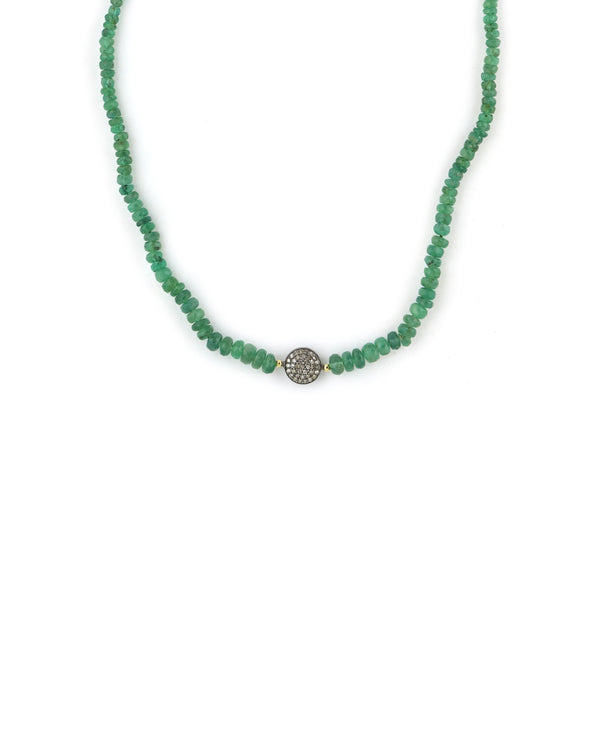 Diamond Center Faceted Emerald Necklace