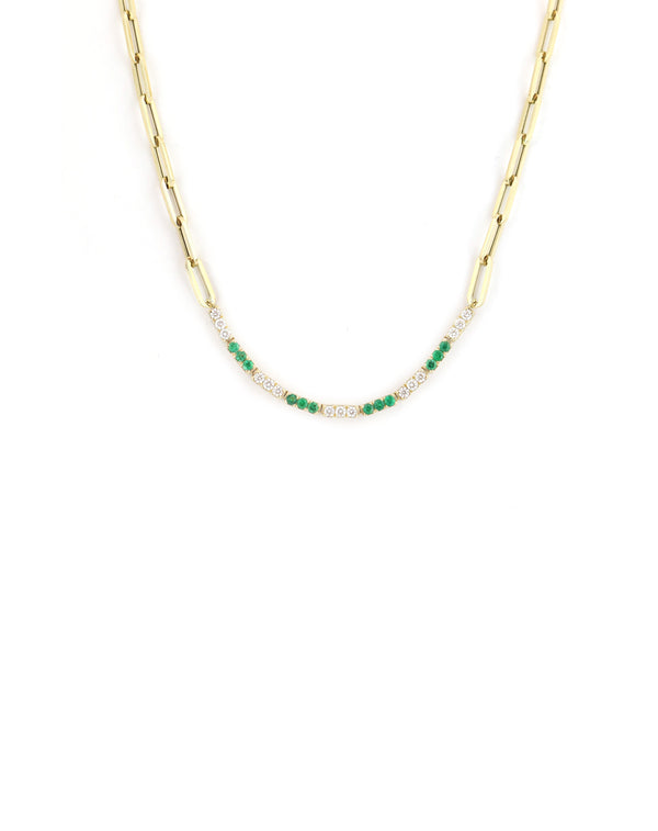 14K Gold Paper Clip + Emerald Diamond Tennis