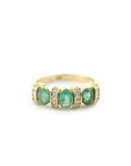 14K Gold Retro Oval Emerald Diamond Ring