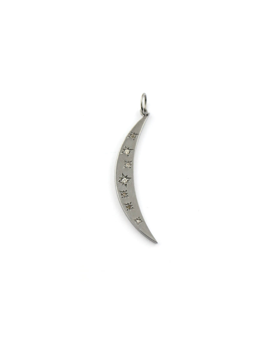 Silver Dotted Diamond Crescent Moon Charm