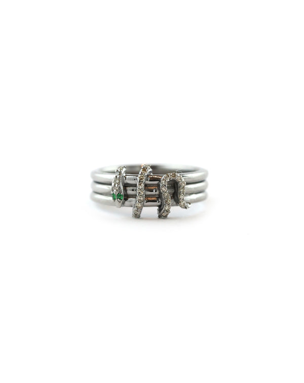 The Rima Serpent Ring: Silver Bands with Diamond Snake