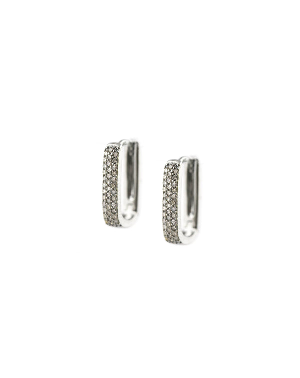 Silver Diamond Rectangle Huggies