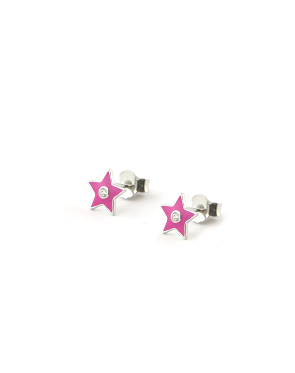 Mini Pink Enamel Crystal Silver Star Studs