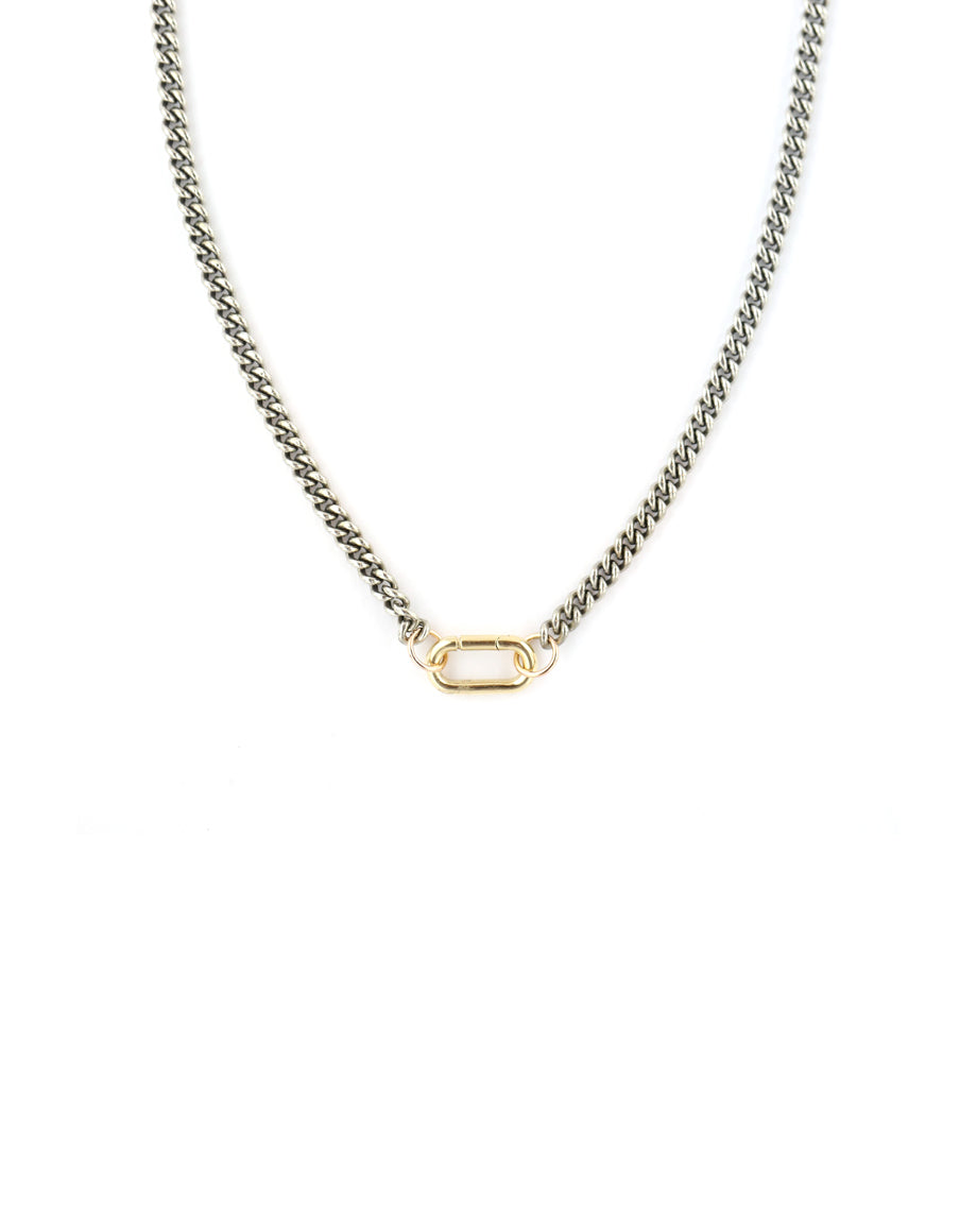 silver and gold lock necklace