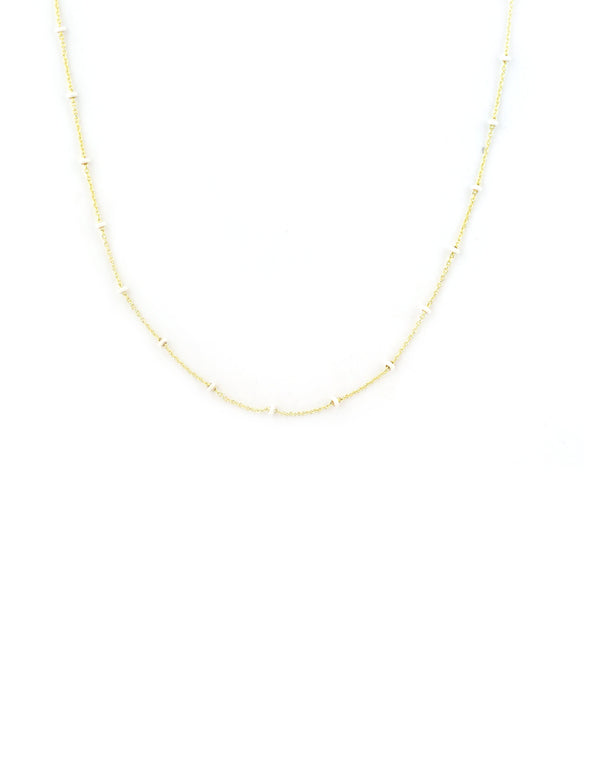 14K Gold Tiny White Enamel Bead Chain