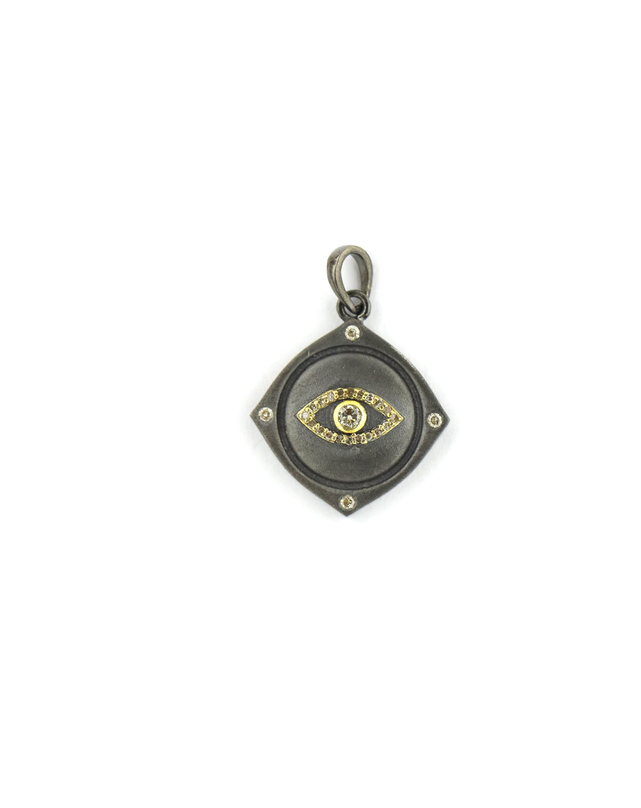 Two Tone Matte Silver Evil Eye Square Charm