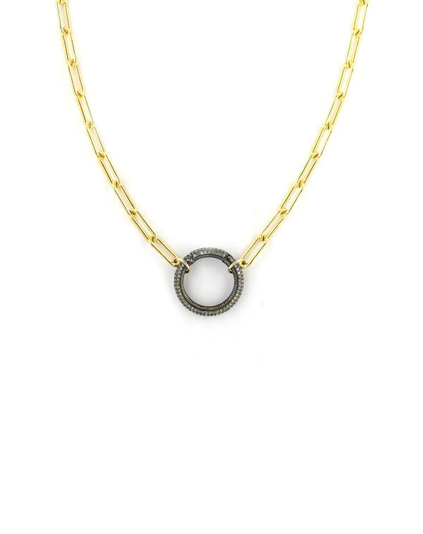 Large Round Silver Lock Necklace: Gold Paper Clip
